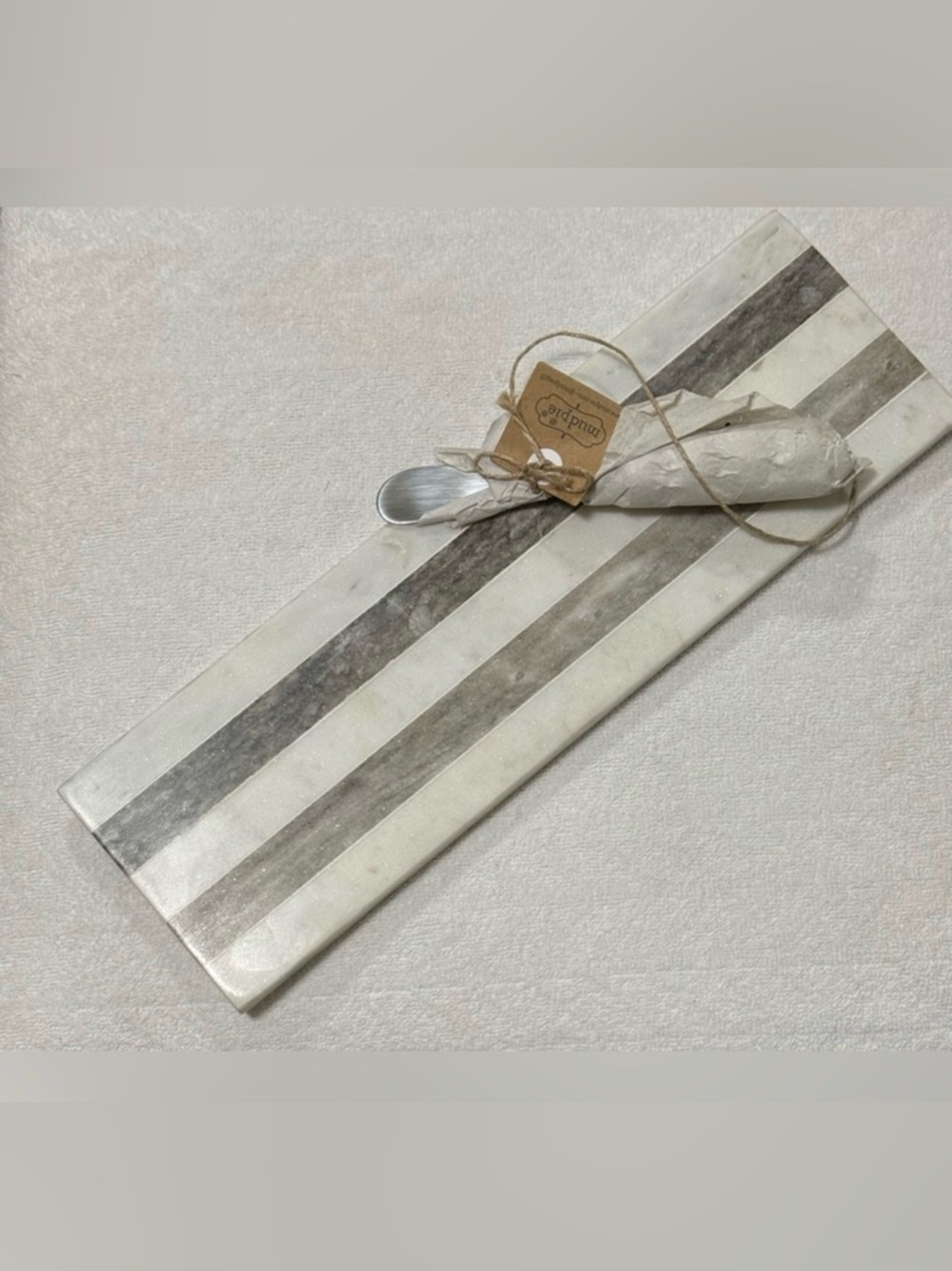 Mud Pie 4x13 Inch Multi-Colored Marble Charcuterie Board W/Spreader 2 Pc Set